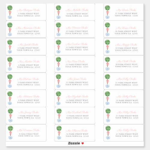 Preppy Topiary Girl Baptism Guest Address Labels
