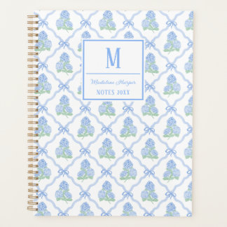 Preppy Trellis Bow Blue & Green Hydrangea Monogram Planner