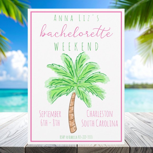 Preppy Tropical Bachelorette Party Itinerary   Invitation (Creator Uploaded)