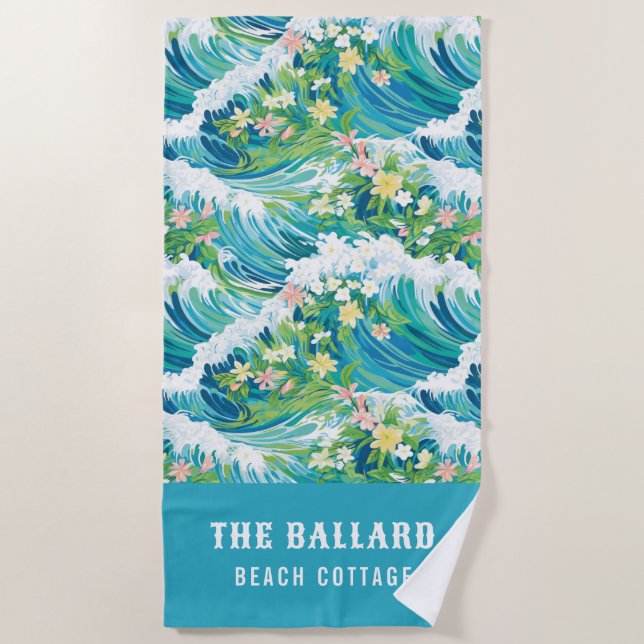 Preppy Tropical Beach Waves | Beach House Towel (Front)