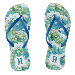 Preppy Tropical Beach Waves Pair of Flip Flops