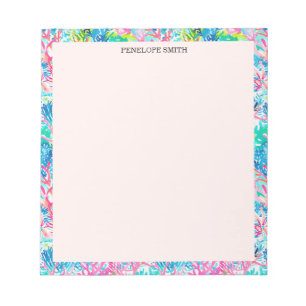 Preppy Tropical Chic Coral Watercolor Personalized Notepad