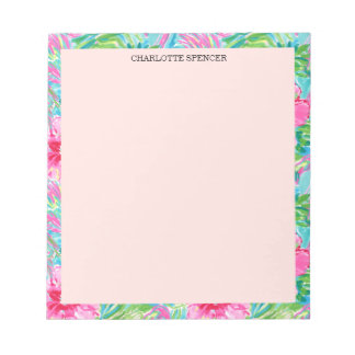 Preppy Tropical Chic Hibiscus Floral Personalized  Notepad