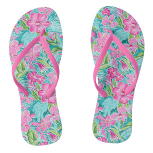 Preppy Tropical Hibiscus Flower Flip Flops
