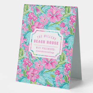 Preppy Tropical Hibiscus Flower Wifi Password Table Tent