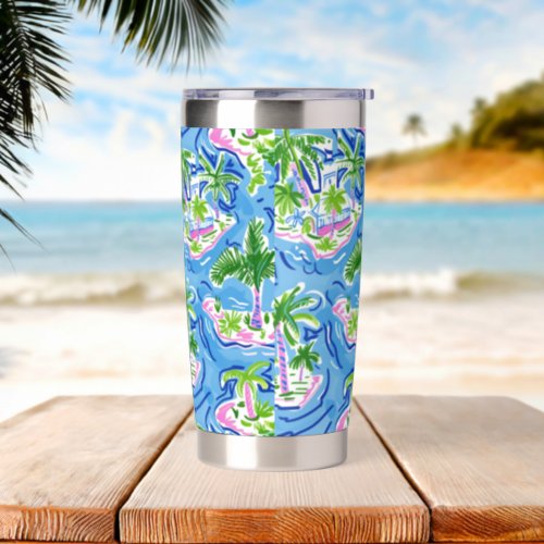 Preppy Tropical Islands Palm Trees  Sailboats Insulated Tumbler