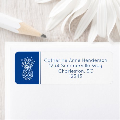 Preppy Tropical Navy Blue Pineapple Personalized Label