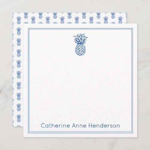 Preppy Tropical Navy Blue Pineapple Personalized Note Card