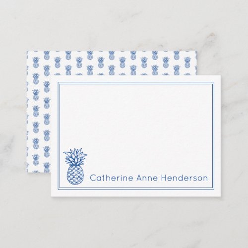 Preppy Tropical Navy Blue Pineapple Personalized Note Card
