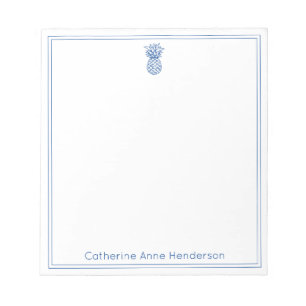 Preppy Tropical Navy Blue Pineapple Personalized Notepad