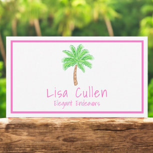 Preppy Tropical Palm Tree Pink Border Business Card