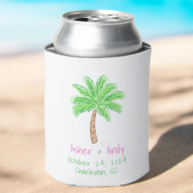 Preppy Tropical Pam Tree Wedding Favor  Can Cooler (Creator Uploaded)