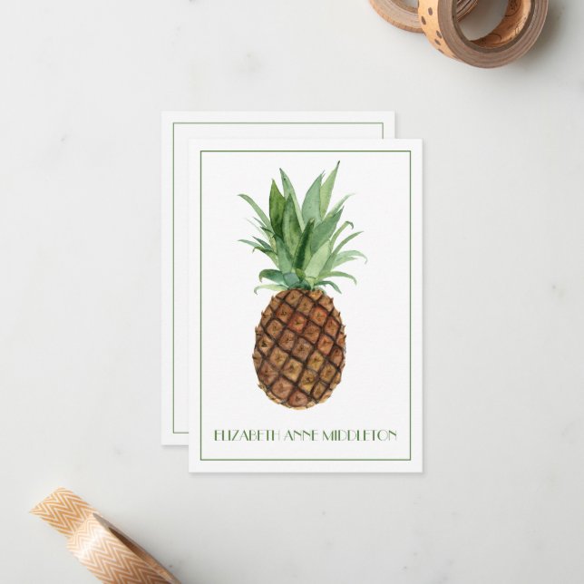 Preppy Tropical Pineapple Personalized Note Card (Front/Back In Situ)