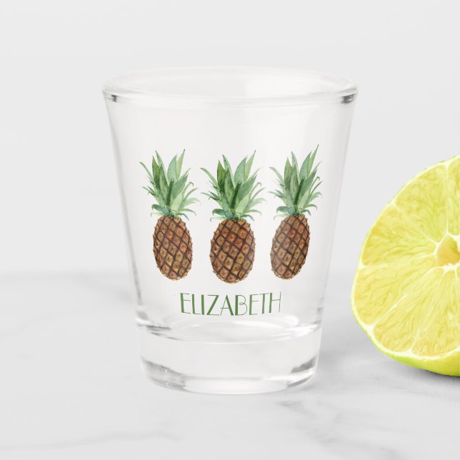 Preppy Tropical Pineapple Personalized Shot Glass (Front)