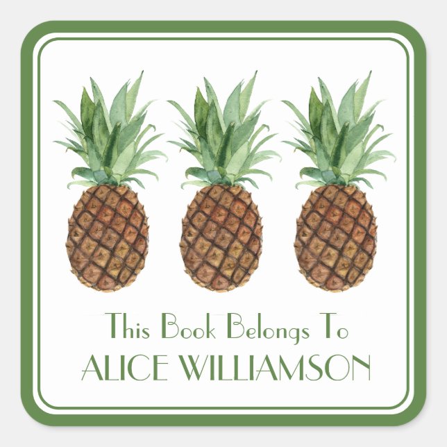 Preppy Tropical Pineapples Personalized Bookplate (Front)