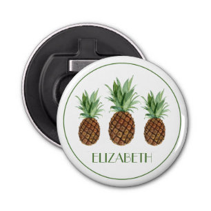 Preppy Tropical Pineapples Personalized Bottle Opener