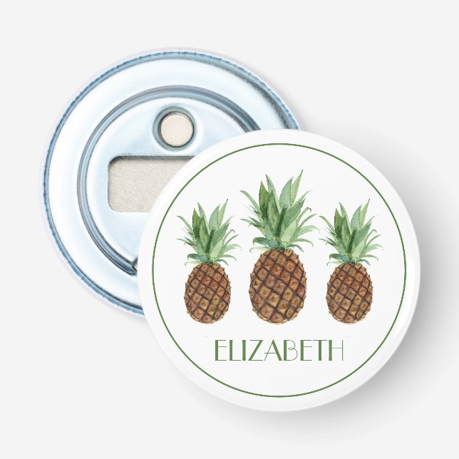 Preppy Tropical Pineapples Personalized Bottle Opener (Front)