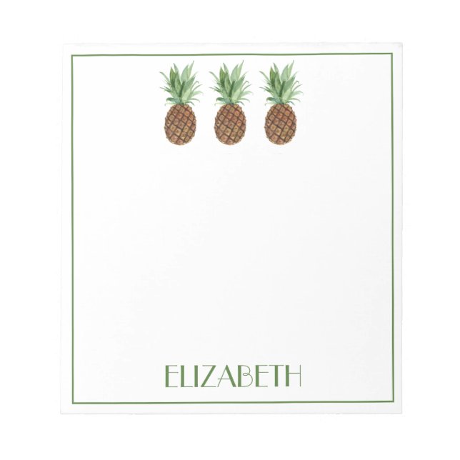Preppy Tropical Pineapples Personalized Notepad (Front)