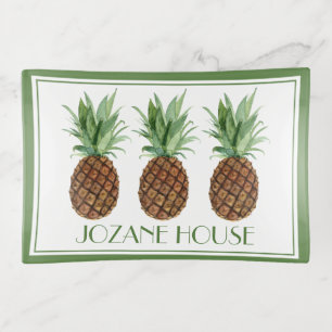 Preppy Tropical Pineapples Personalized Trinket Tray
