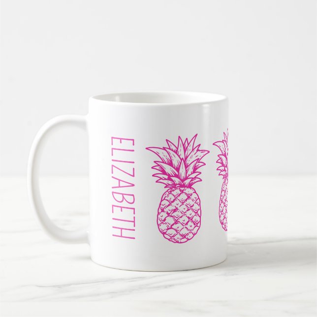 Preppy Tropical Pink Pineapple Personalized Coffee Mug (Left)