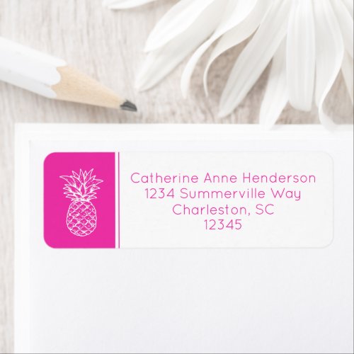 Preppy Tropical Pink Pineapple Personalized Label