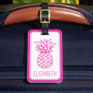 Preppy Tropical Pink Pineapple Personalized Luggage Tag