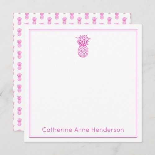 Preppy Tropical Pink Pineapple Personalized Note Card