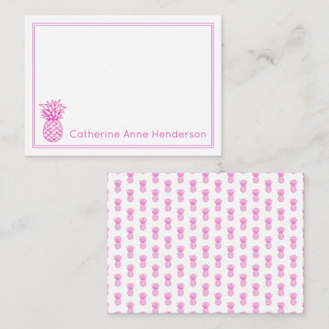 Preppy Tropical Pink Pineapple Personalized Note Card (Front/Back)