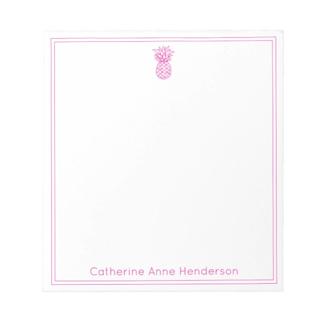 Preppy Tropical Pink Pineapple Personalized Notepad (Front)