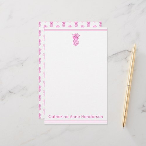 Preppy Tropical Pink Pineapple Personalized Stationery