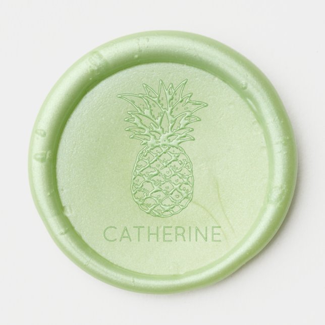 Preppy Tropical Pink Pineapple Personalized Wax Seal Sticker (Front)