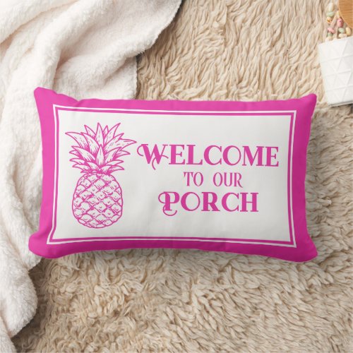 Preppy Tropical Pink Pineapple Porch Lumbar Pillow
