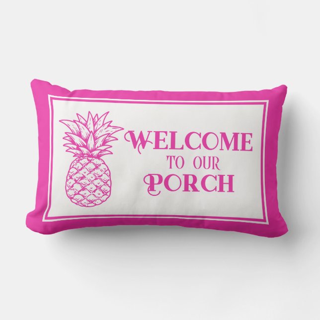 Preppy Tropical Pink Pineapple Porch Lumbar Pillow (Front)