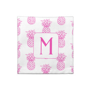 Preppy Tropical Pink Pineapples Monogram Cloth Napkin