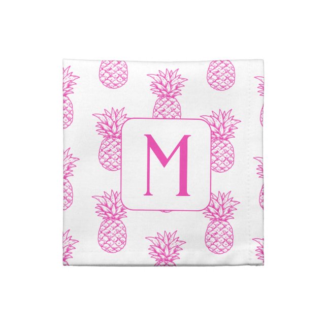 Preppy Tropical Pink Pineapples Monogram Cloth Napkin (Quarter Fold)