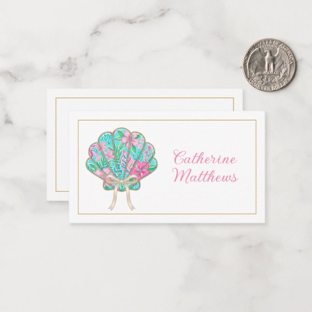 Preppy Tropical Seashell Personalized Note Card (Front/Back In Situ)