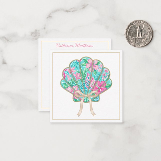 Preppy Tropical Seashell Personalized Note Card (Front/Back In Situ)