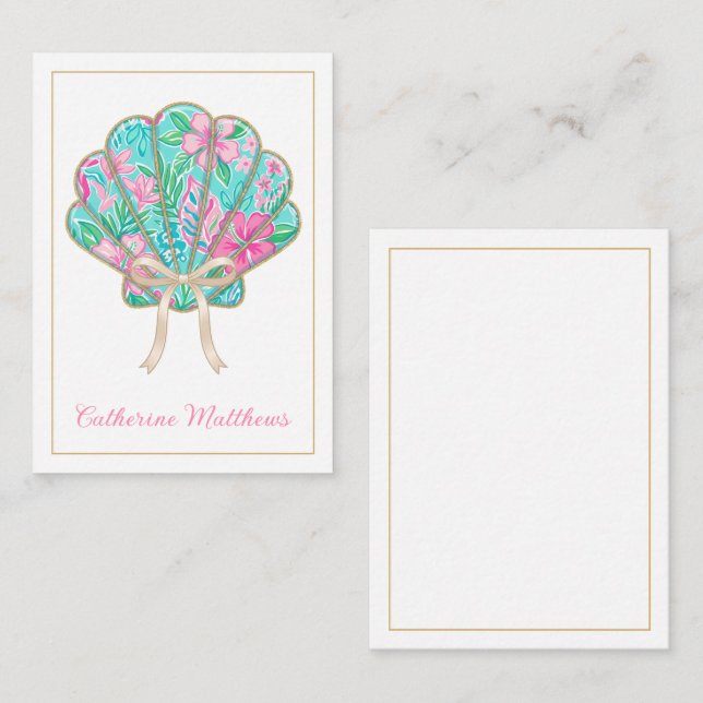Preppy Tropical Seashell Personalized Note Card (Front/Back)