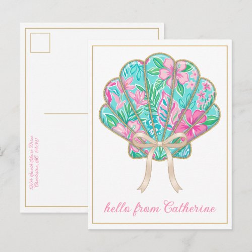 Preppy Tropical Seashell Personalized Postcard