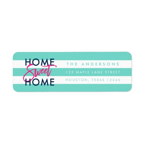 Preppy Turquoise and White Stripes Home Sweet Home Label