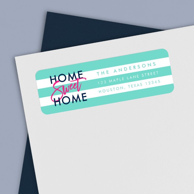 Preppy Turquoise and White Stripes Home Sweet Home Label (Creator Uploaded)