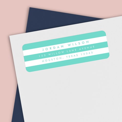 Preppy Turquoise and White Stripes Return Address Label