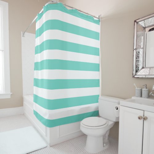 Preppy Turquoise and White Stripes Shower Curtain