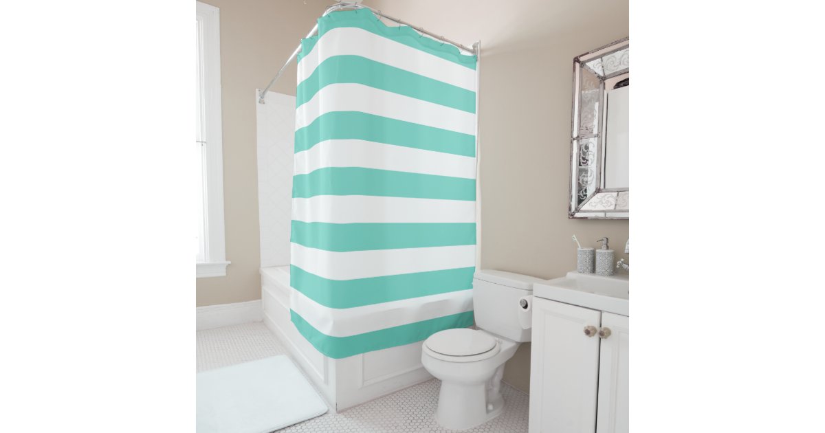 Preppy Turquoise And White Stripes Shower Curtain Zazzle Com