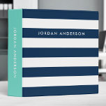 Preppy Turquoise and White Stripes with Blue Side<br><div class="desc">This preppy binder features turquoise and white stripes pattern on the front and back with a blue color side. Personalize it by replacing the placeholder text in the template to add your information. For more options such as to change the font, text size/color and the spacing between letters click the...</div>