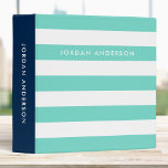 Preppy Turquoise and White Stripes with Blue Side 3 Ring Binder<br><div class="desc">This preppy binder features turquoise and white stripes pattern on the front and back with a blue color side. Personalize it by replacing the placeholder text in the template to add your information. For more options such as to change the font, text size/color and the spacing between letters click the...</div>