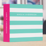 Preppy Turquoise and White Stripes with Pink Side 3 Ring Binder<br><div class="desc">This preppy binder features turquoise and white stripes pattern on the front and back with a pink color side. Personalize it by replacing the placeholder text in the template to add your information. For more options such as to change the font, text size/color and the spacing between letters click the...</div>