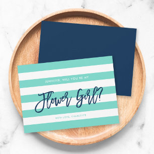 Preppy Turquoise Stripe Will You Be My Flower Girl Invitation