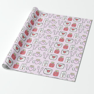 Preppy Valentines Icons Soft Pink Wrapping Paper