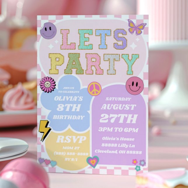 Preppy Varsity Patch Letter Retro Birthday Party Invitation (Creator Uploaded)